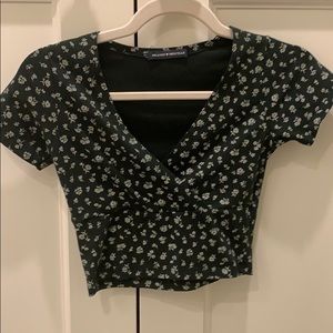 Cute Green Floral Brandy Melville Crop Shirt